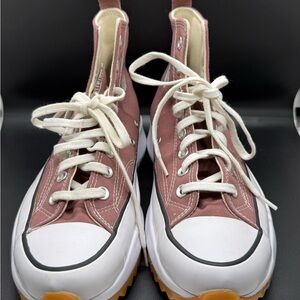 Stylish Pink and White High-Top Sneakers